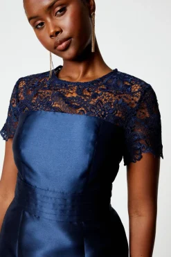 Lace Panel Twill Midi Dress