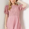 Lace Pleated Chiffon Mini Dress