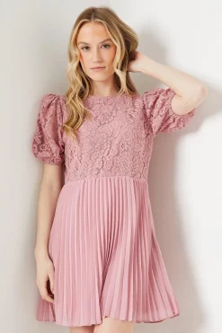 Lace Pleated Chiffon Mini Dress