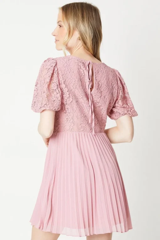 Lace Pleated Chiffon Mini Dress