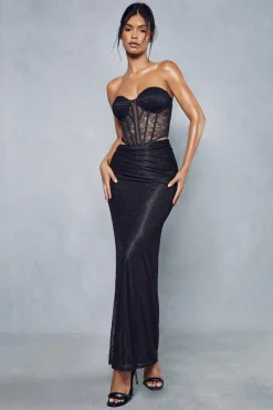 Lace Ruched Side Maxi Skirt