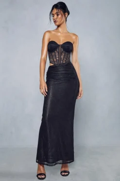 Lace Ruched Side Maxi Skirt