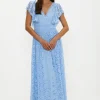 Lace Ruffle Sleeve Midi Dress