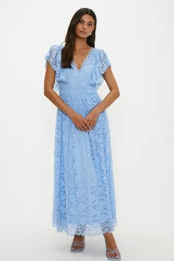 Lace Ruffle Sleeve Midi Dress