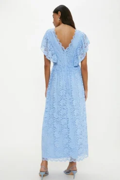 Lace Ruffle Sleeve Midi Dress