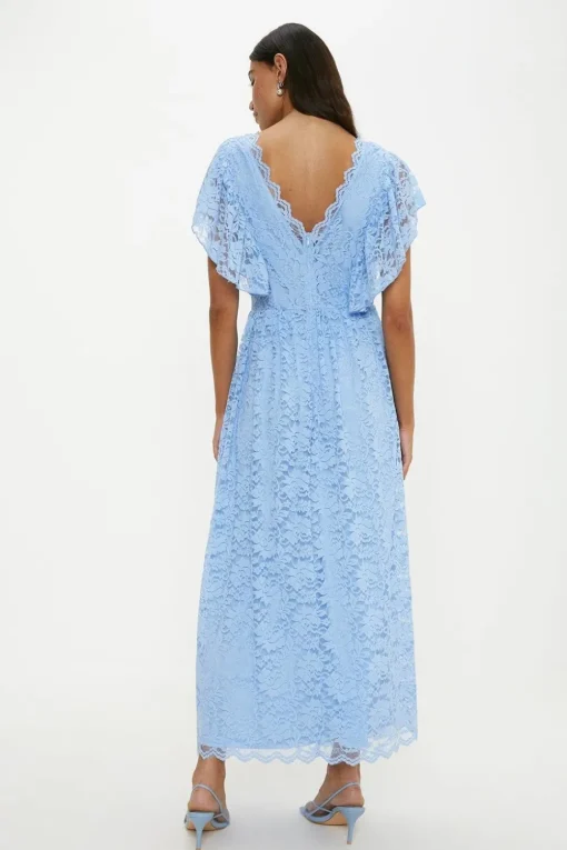 Lace Ruffle Sleeve Midi Dress