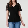Lace Sleeve V-Neck Peplum Top