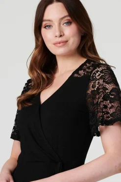Lace Sleeve V-Neck Peplum Top