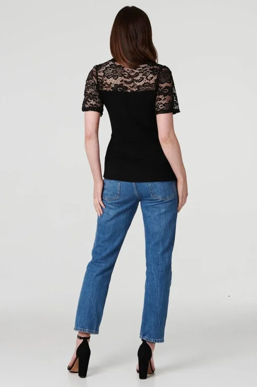 Lace Sleeve V-Neck Peplum Top