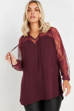 Lace Sweetheart Tie Neck Blouse