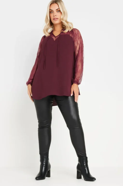 Lace Sweetheart Tie Neck Blouse