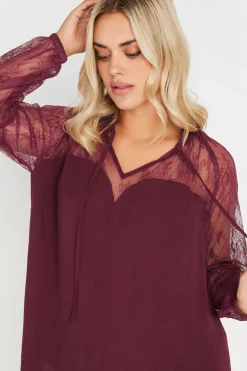 Lace Sweetheart Tie Neck Blouse