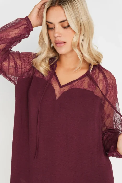 Lace Sweetheart Tie Neck Blouse