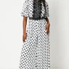 Lace Trim Polkadot Jumpsuit With Pleated Leg