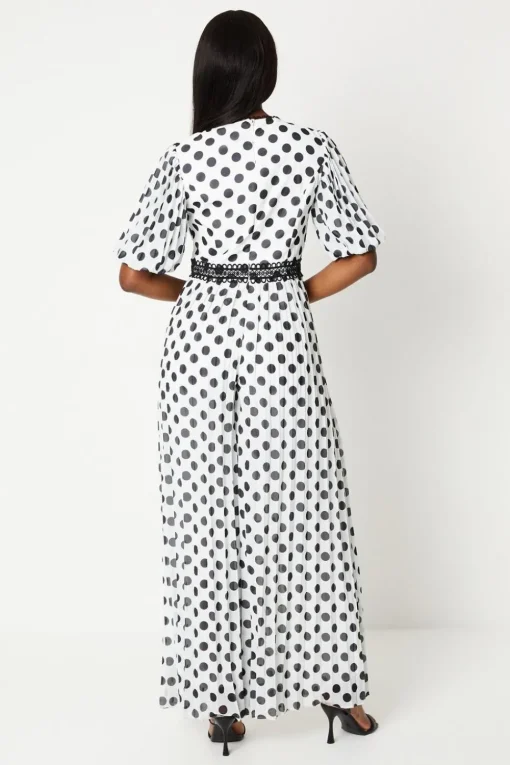 Lace Trim Polkadot Jumpsuit With Pleated Leg