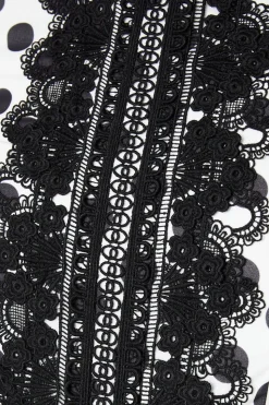 Lace Trim Polkadot Jumpsuit With Pleated Leg
