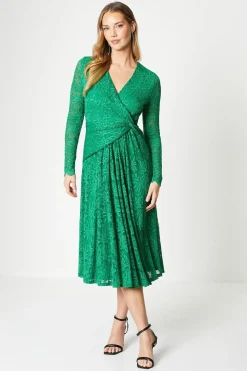 Lace Wrap Front Midi Dress