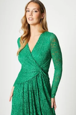 Lace Wrap Front Midi Dress