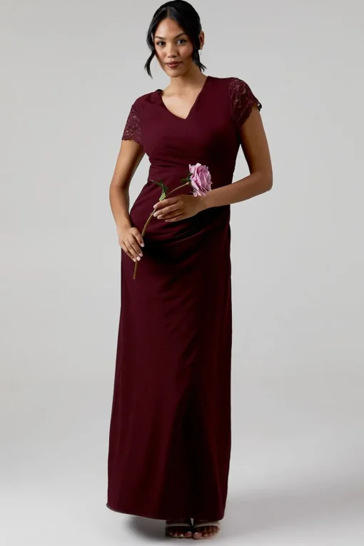 Lace Wrap Over Crepe Bridesmaid Maxi Dress