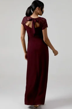 Lace Wrap Over Crepe Bridesmaid Maxi Dress