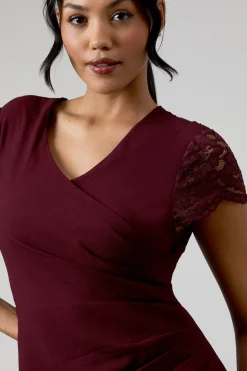Lace Wrap Over Crepe Bridesmaid Maxi Dress