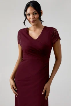 Lace Wrap Over Crepe Bridesmaid Maxi Dress