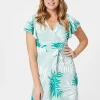 Leaf Print Cap Sleeve Skater Dress
