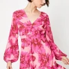 Leaf Print Corsage Tiered Mini Dress