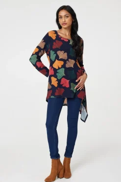 Leaf Print High Low Tunic Top