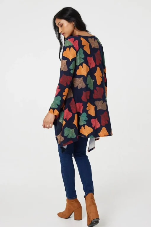 Leaf Print High Low Tunic Top