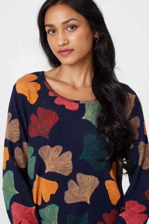 Leaf Print High Low Tunic Top