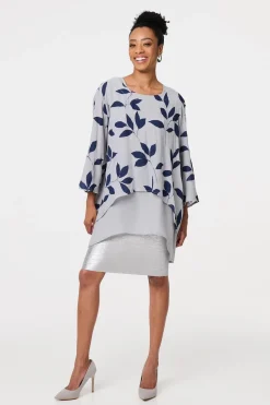 Leaf Print Longline Layered Tunic Blouse