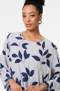 Leaf Print Longline Layered Tunic Blouse