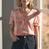 Leaf Print Puff 1/2 Sleeve Blouse