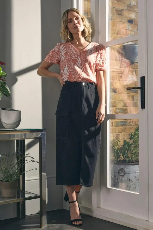 Leaf Print Puff 1/2 Sleeve Blouse