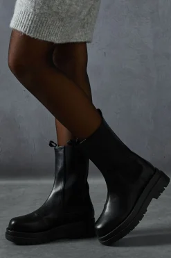 Leather Look Chunky Chelsea Ankle Boots