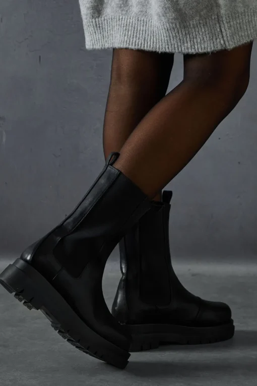 Leather Look Chunky Chelsea Ankle Boots
