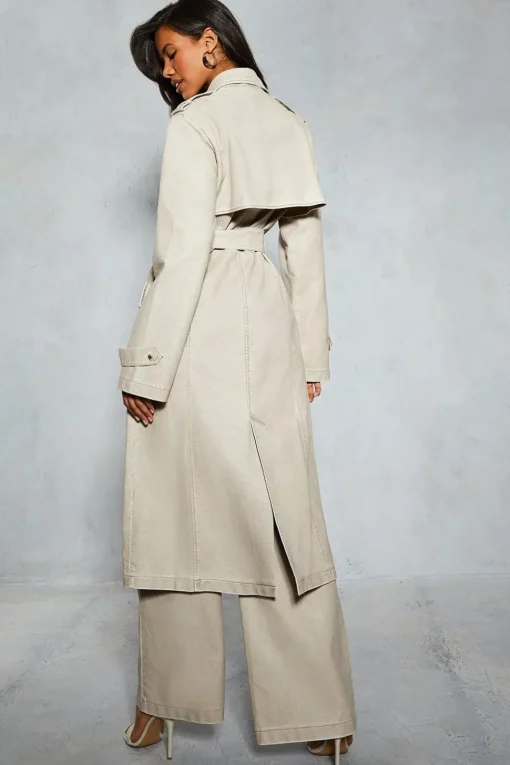 Leather Look Longline Belted Trench Coat