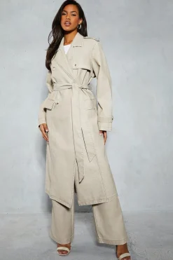 Leather Look Longline Belted Trench Coat