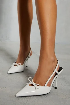 Leather Look Sling Back Bow Heels