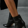 Leather Look Stiletto Pointed Ankle Boots