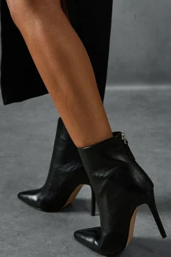 Leather Look Stiletto Pointed Ankle Boots