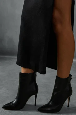 Leather Look Stiletto Pointed Ankle Boots