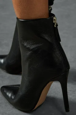 Leather Look Stiletto Pointed Ankle Boots