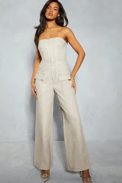 Leather Look Strapless Jumpsuit