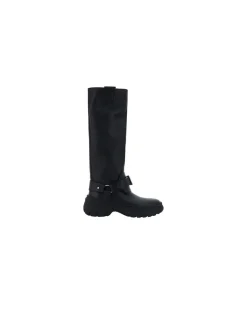 Leather Stomp Boots with Knurled Sole and Equestrian-Style B-Buckle