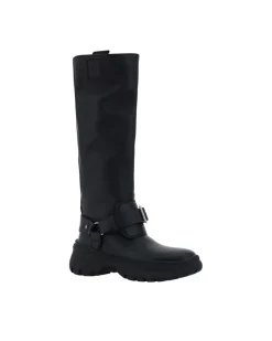 Leather Stomp Boots with Knurled Sole and Equestrian-Style B-Buckle