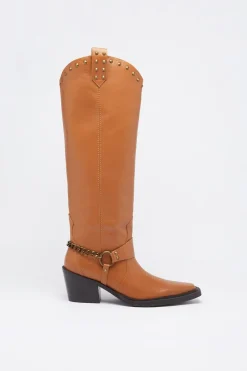 Leather Stud Harness Knee High Cowboy Boot