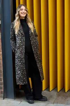 Leopard Animal Wool Midi Coat
