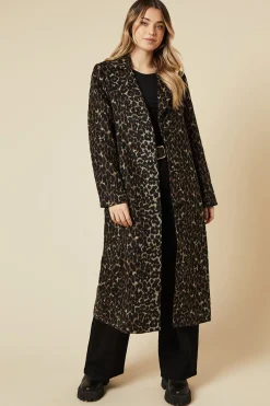 Leopard Animal Wool Midi Coat